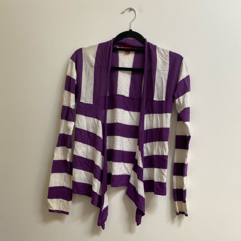 Luv Striped Draped Open Cardigan